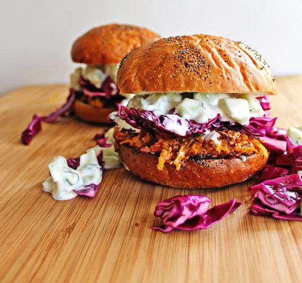 Carrot Tahini Quinoa Burgers with Tzatziki