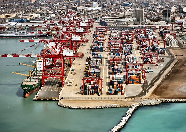 Aerial shot of the Port of Callao, Lima, Peru.